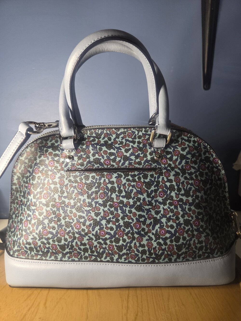 Coach Small Dome Satchel in Blue Floral Print with Black Trim - Picture 3 of 8